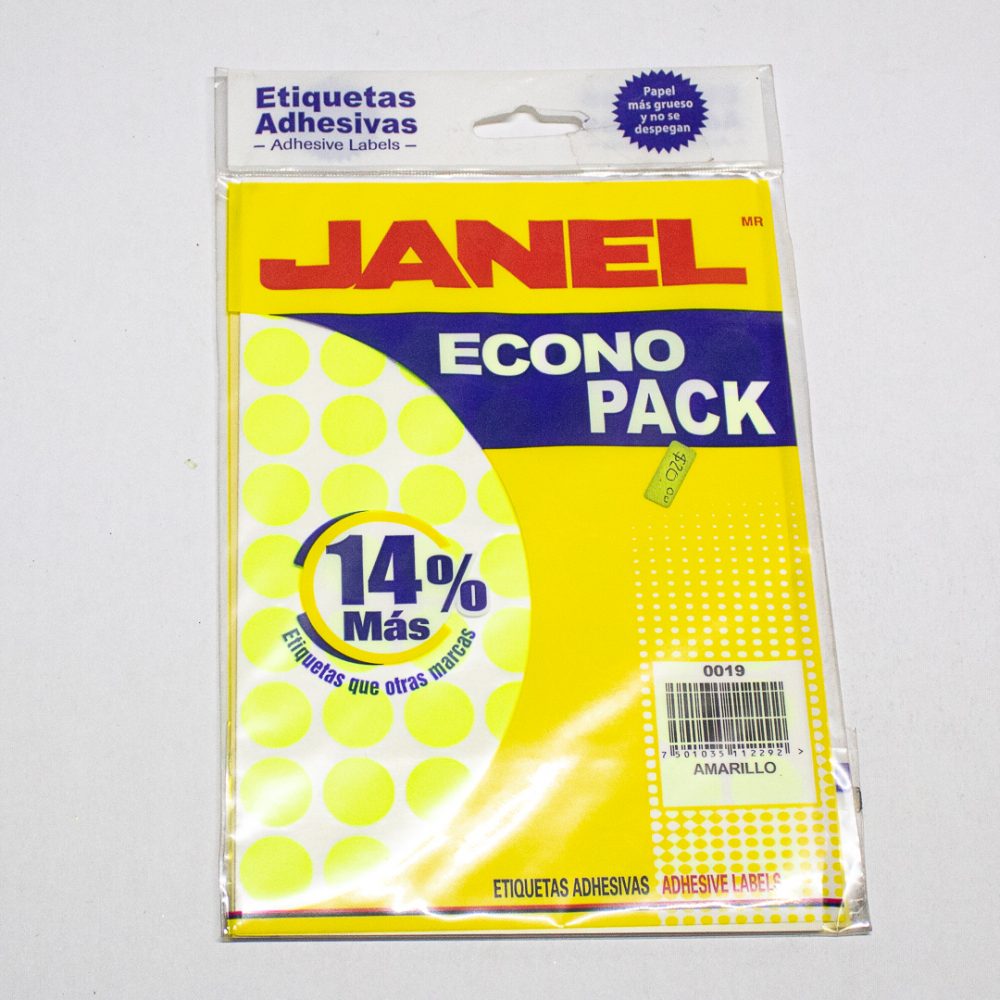Janel Etiquetas Adhesivas Redondas #0019 Amarillo Neón